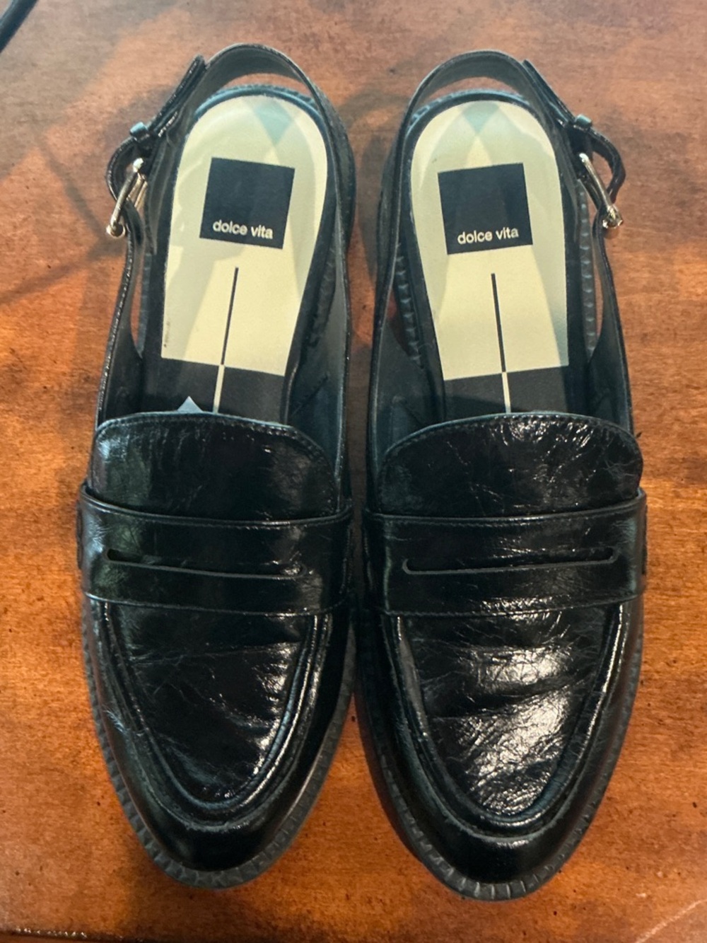 Dolce Vita Black Patent Leather Slingback Loafers